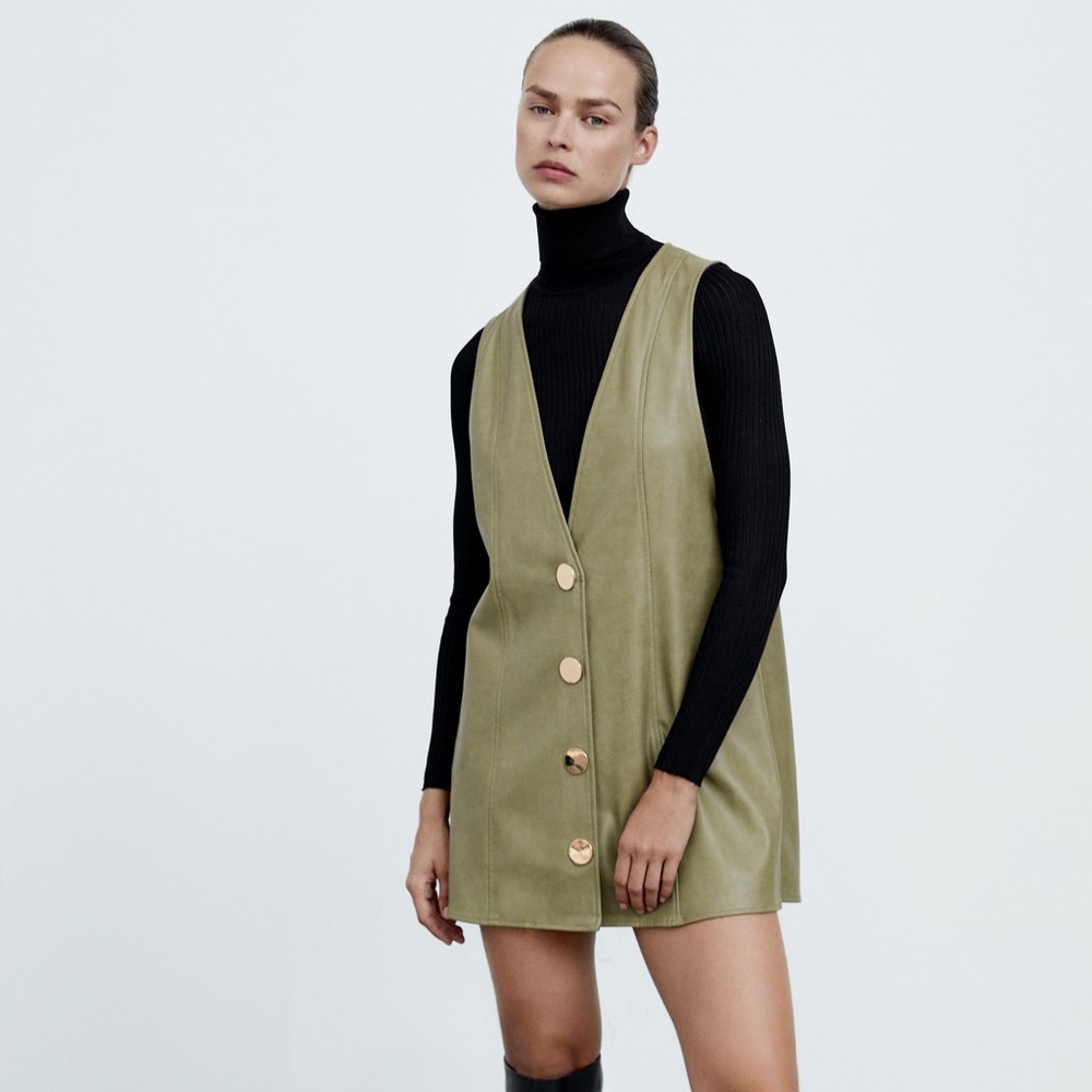 Zara Green Leather Vest